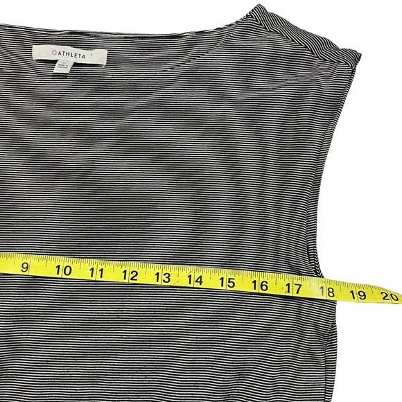 Athleta Westwood Dress Womens Size M Micro Striped Gray Black Ruched Blouson - Picture 7 of 9